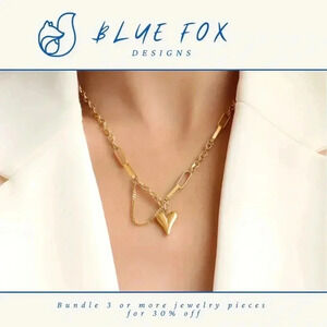 *NEW* 18K Gold Plated Stainless Steel  Heart Pendant Paperclip & O Link Necklace